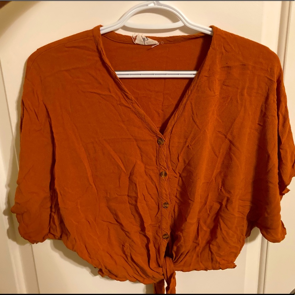 Orange Crop Top with Tie in Front